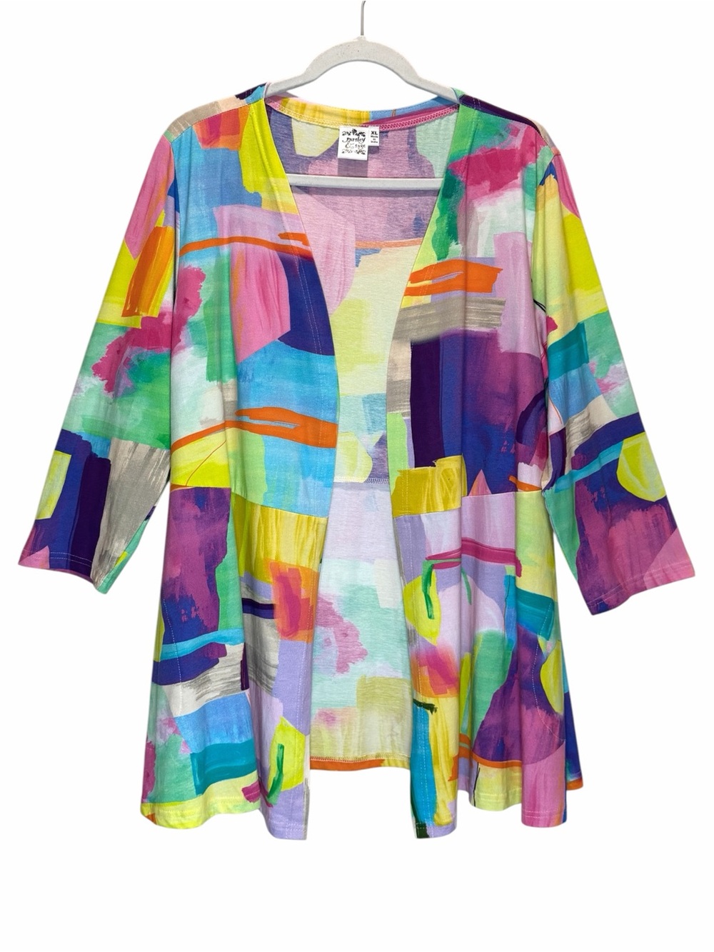 Parsley & Sage Colorful Art-to-Wear Cotton Cardigan, 3/4 Sleeves - Extra Large